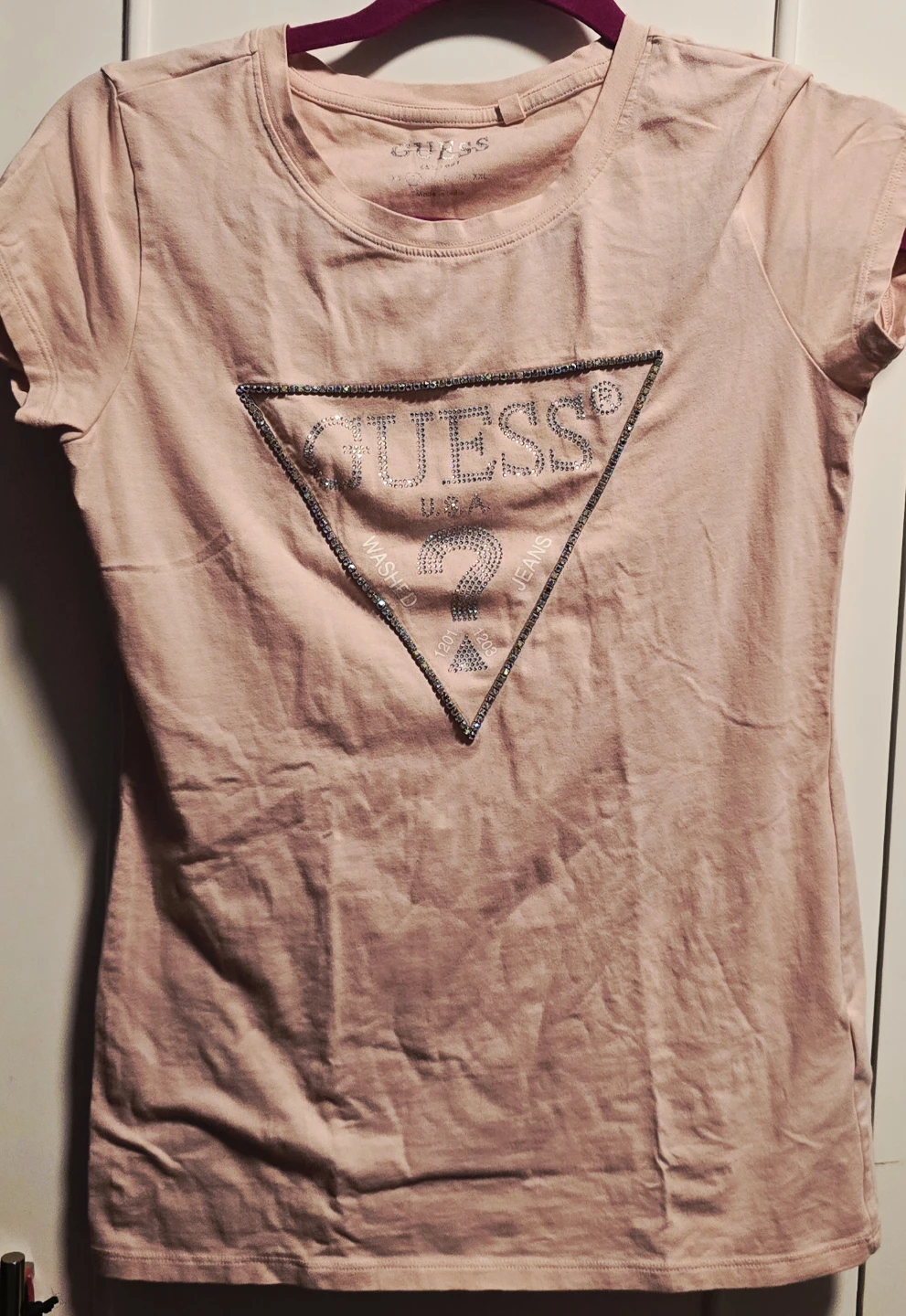 Guess Pink Rhinestone Logo T-Shirt Size S - photo 2