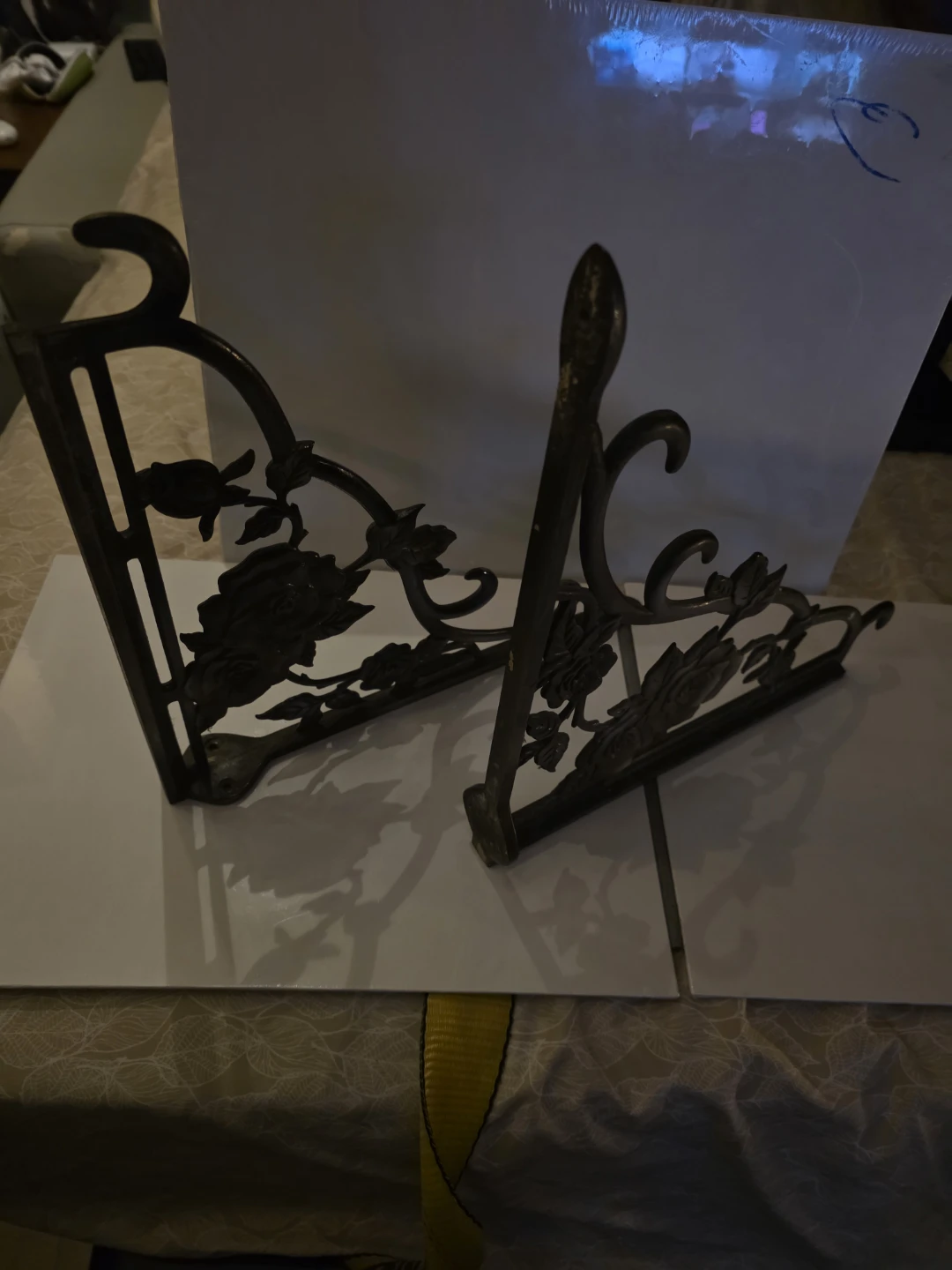 Ornate Floral  Shelf Brackets (bronze brass?)
