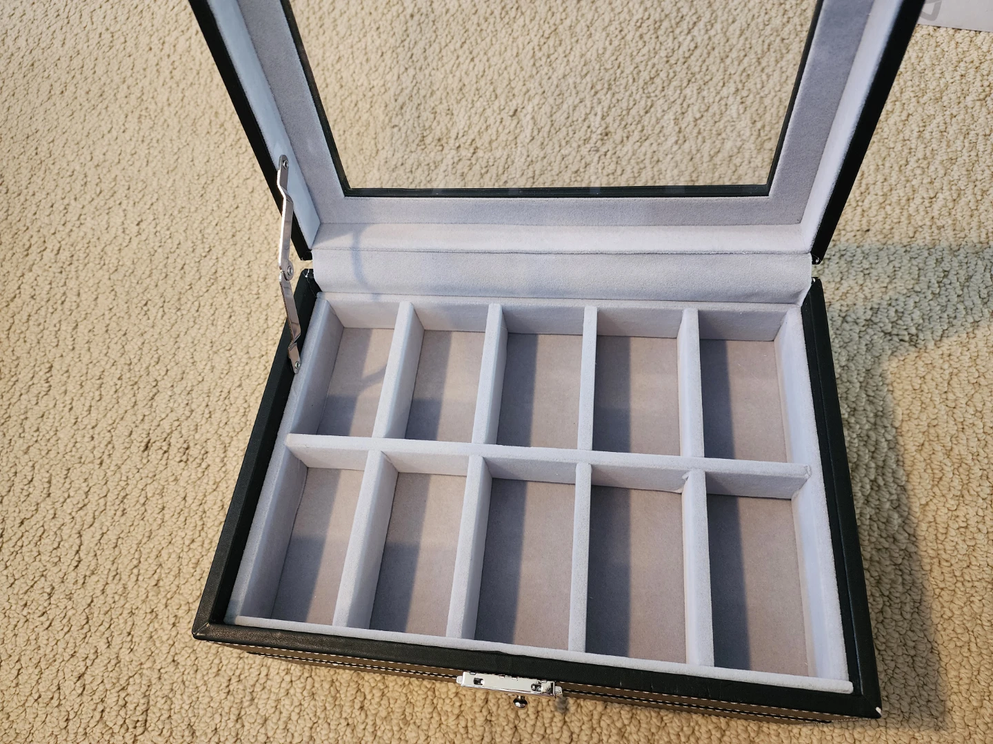 Black Faux Leather Watch Jewelry Box Case with Glass Lid - photo 2