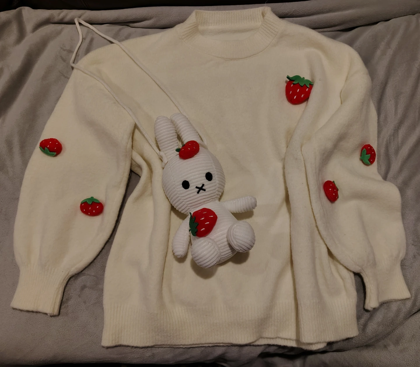 Miffy Cream Sweater with Strawberry Appliqués