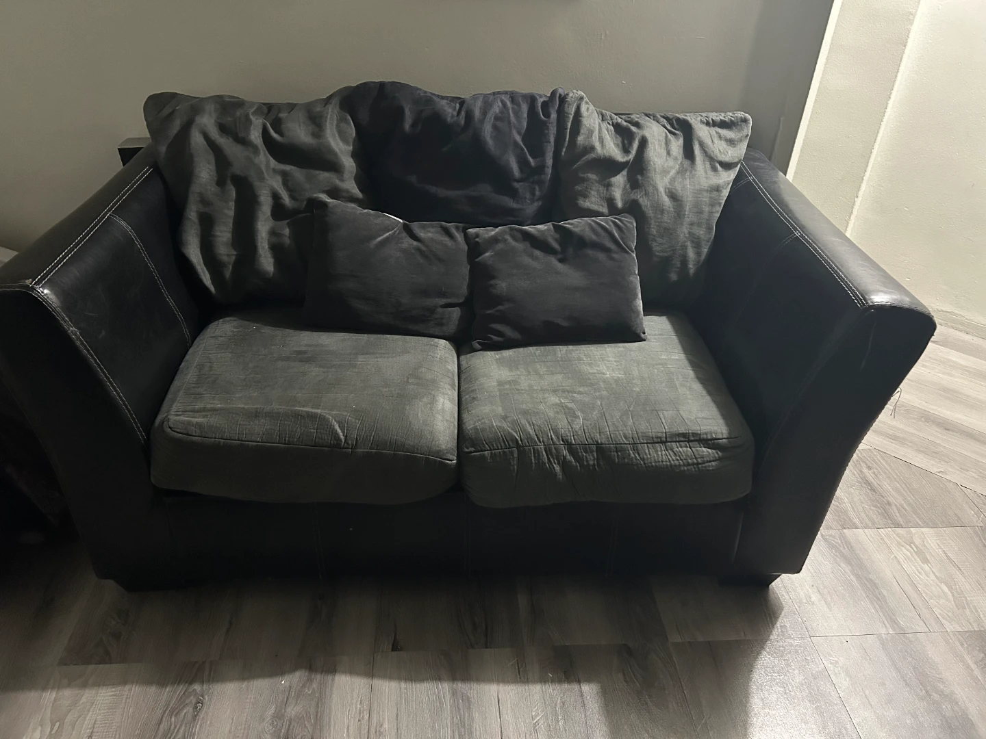 Dark Gray & Faux Leather Loveseat Sofa