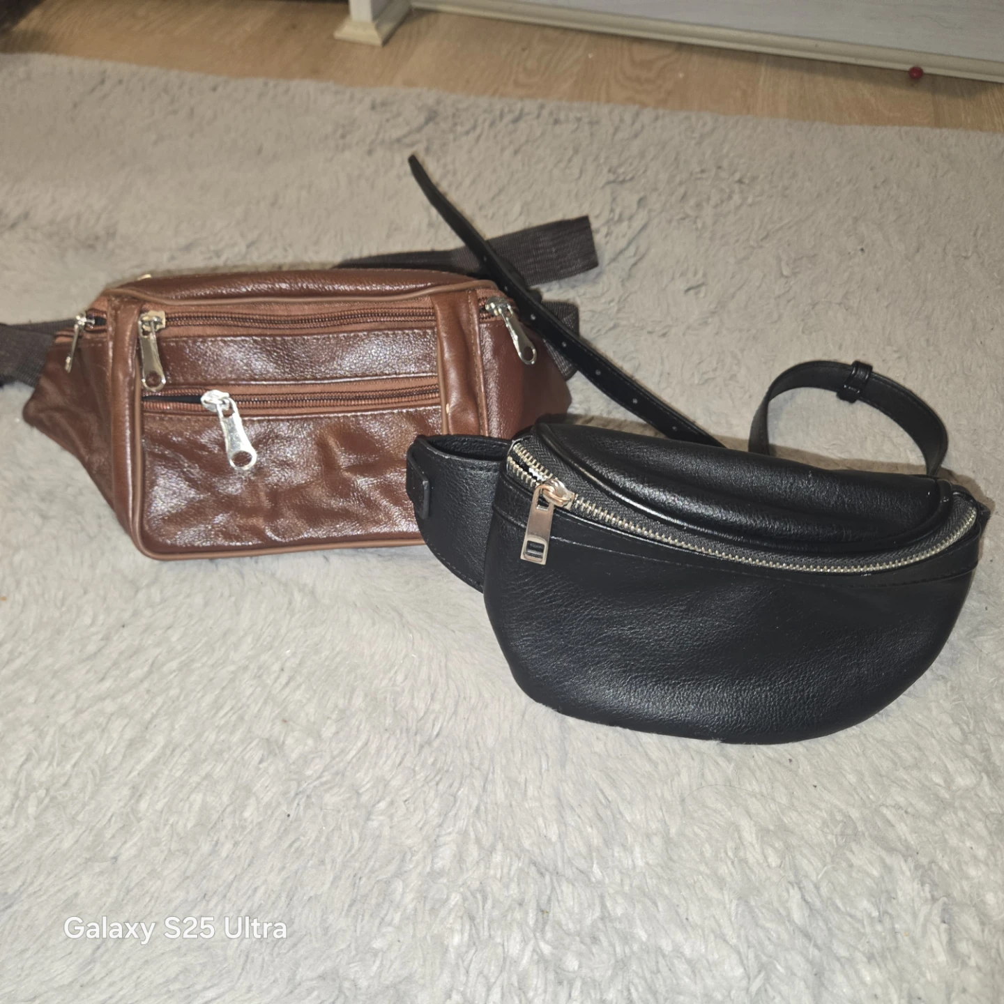 Set of 2 Faux Leather Fanny Packs - Black and Brown