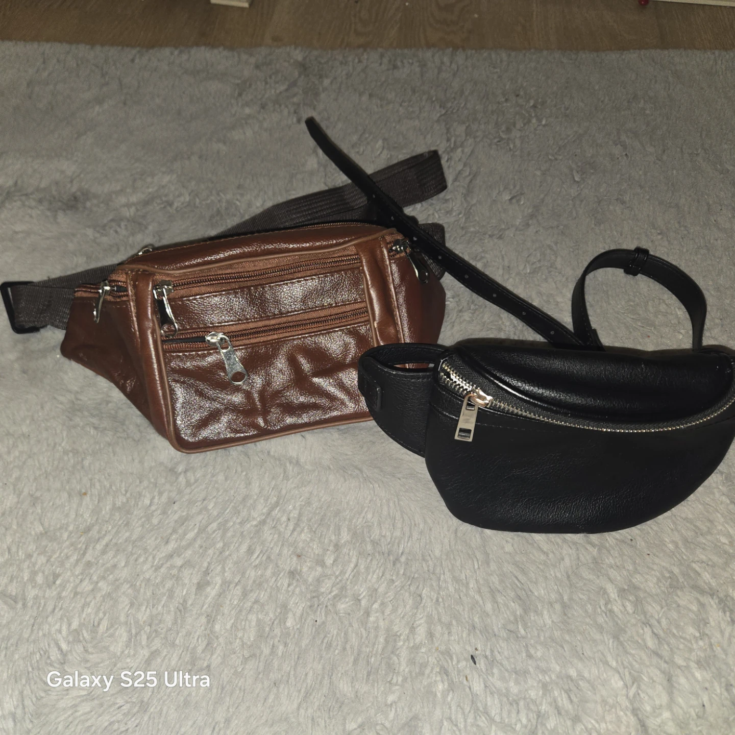 Set of 2 Faux Leather Fanny Packs - Black and Brown - photo 4