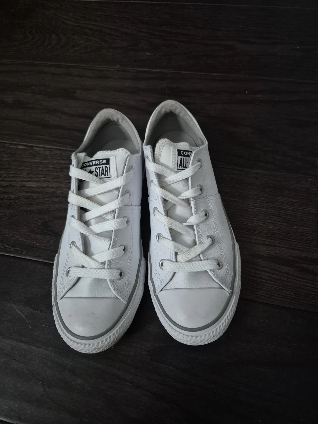 Converse All Star Junior White Leather Sneakers Size 3 Youth