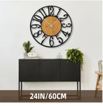 24 Inch Metal Wall Clock with Wood Center