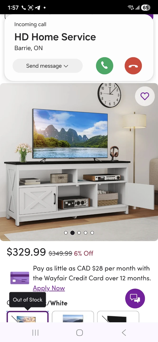White TV Stand with Built-in Power Strip - photo 5