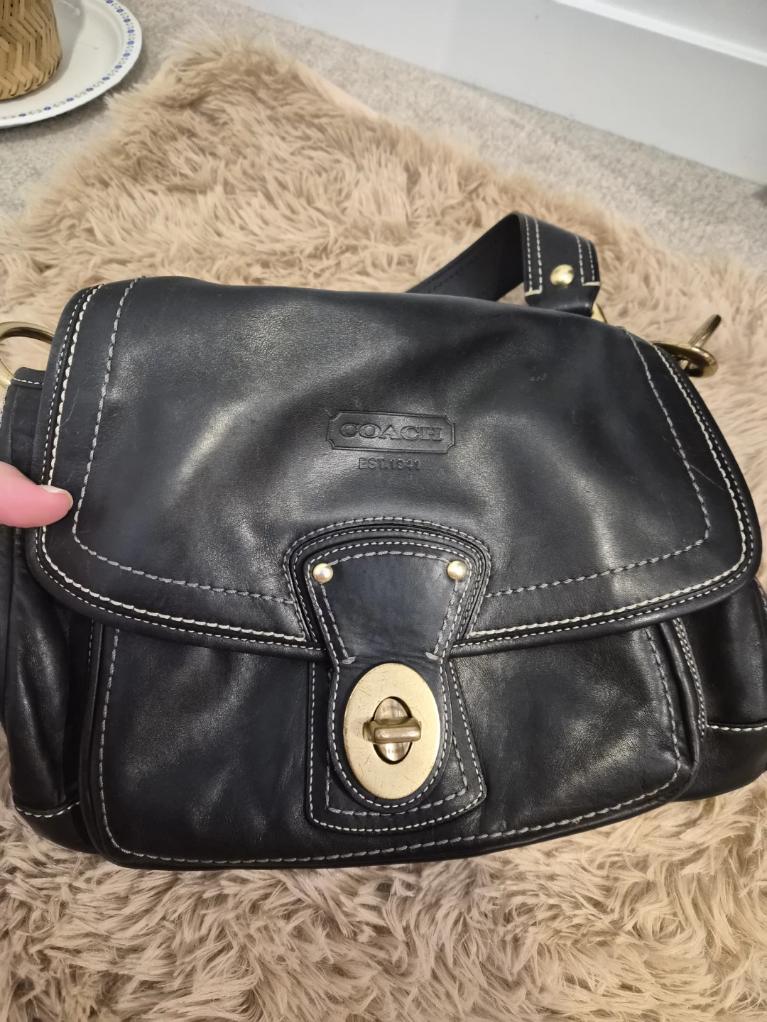 Black Leather Coach Shoulder Bag