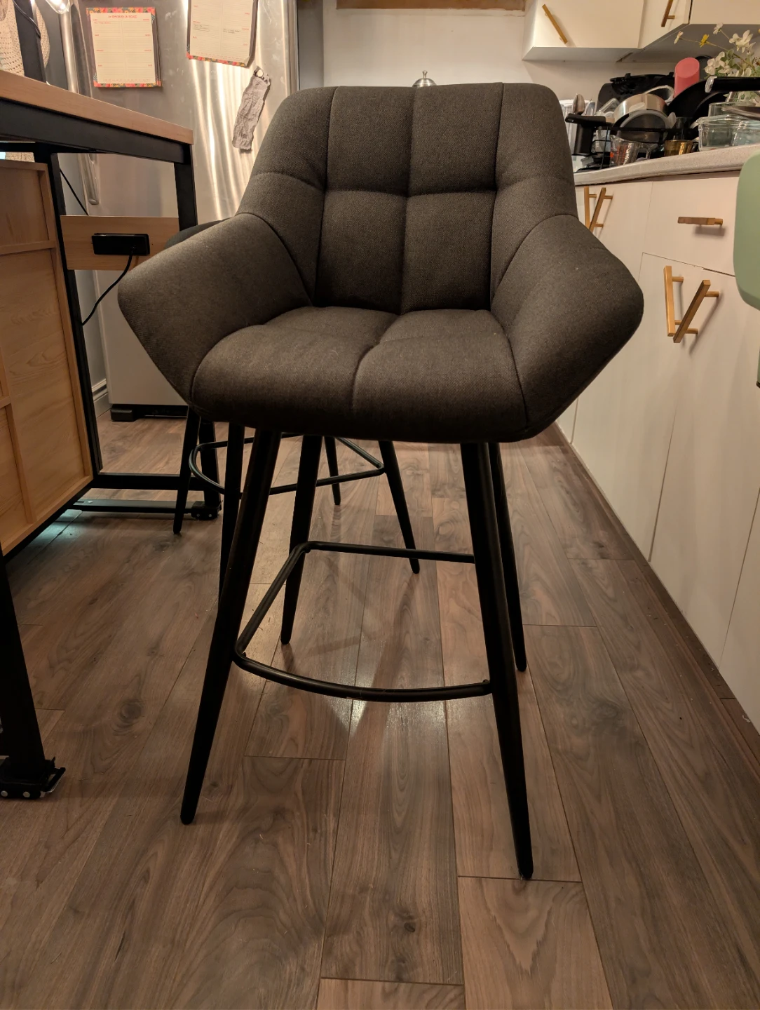 Set of 2 Structube 🟩 Dark Green 🟩 Upholstered Bar Stools - photo 2
