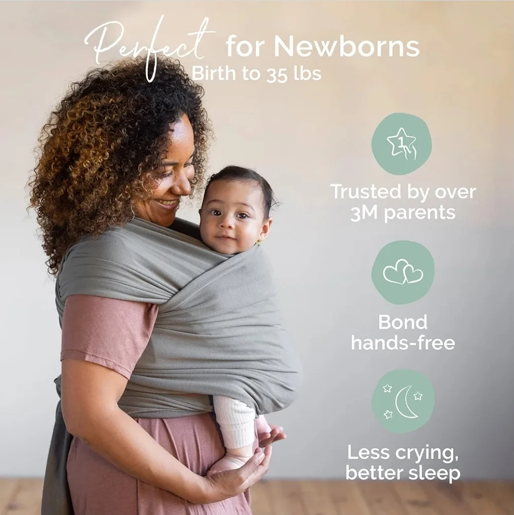 Boba Baby Wrap Carrier – Original Soft Stretch Sling | Grey - photo 5