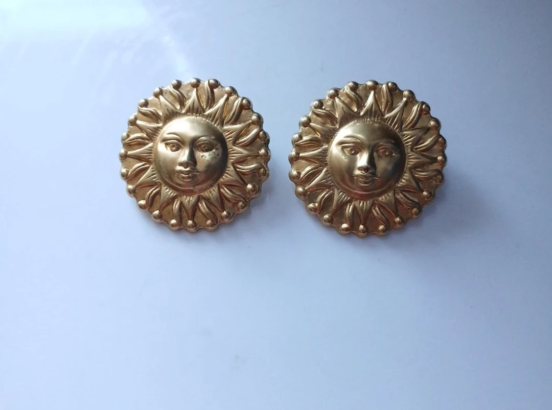 Vintage 90s 1990s Goldtone Sun Earrings Sunshine Celestial Retro - photo 2
