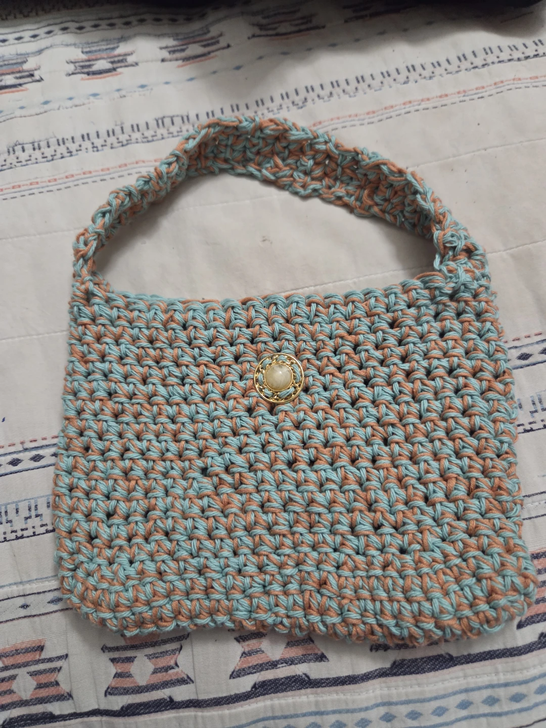 Handmade Crochet Bag with Button Accent