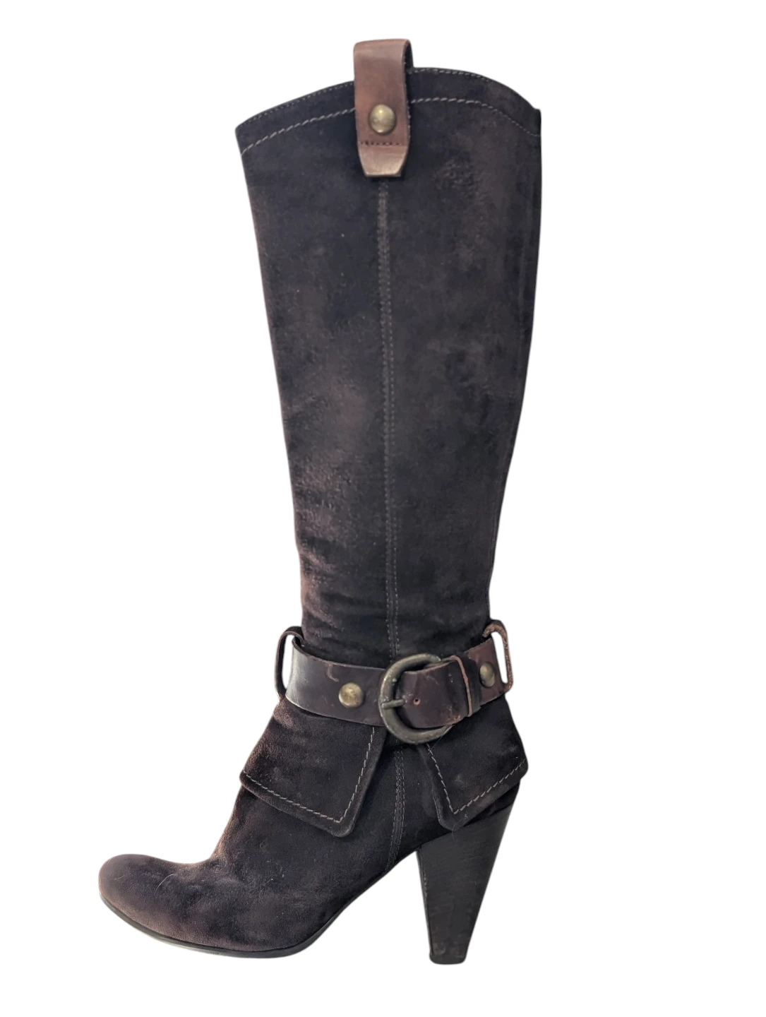 Brown Suede Knee-High Boots with Buckle Detail