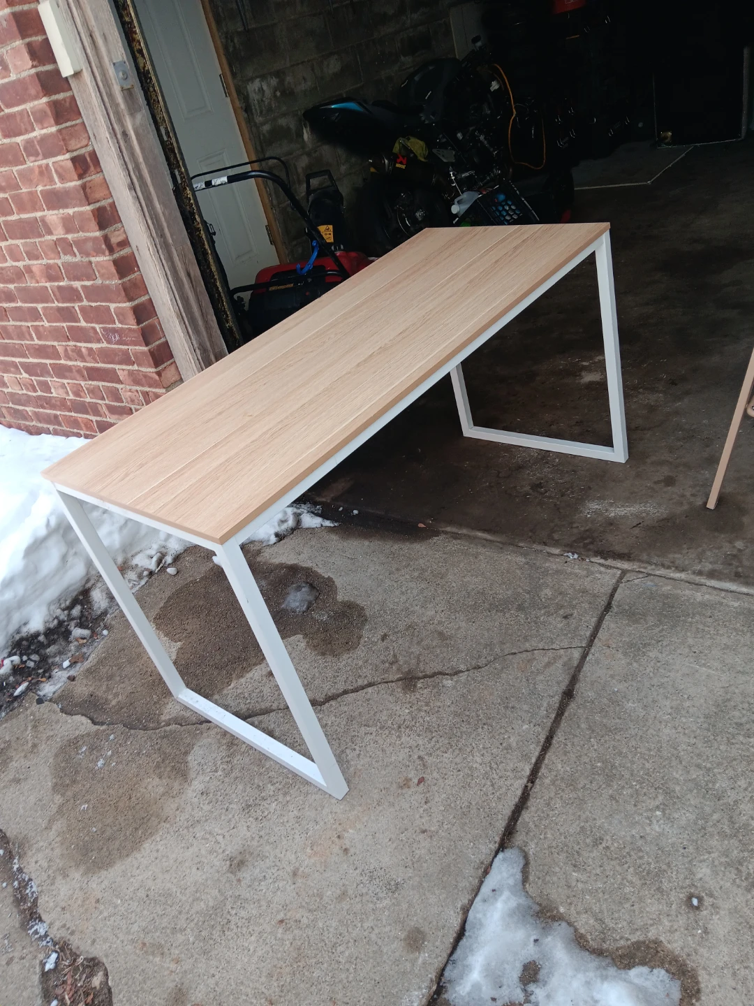 Modern Wood Top Desk with White Metal Legs