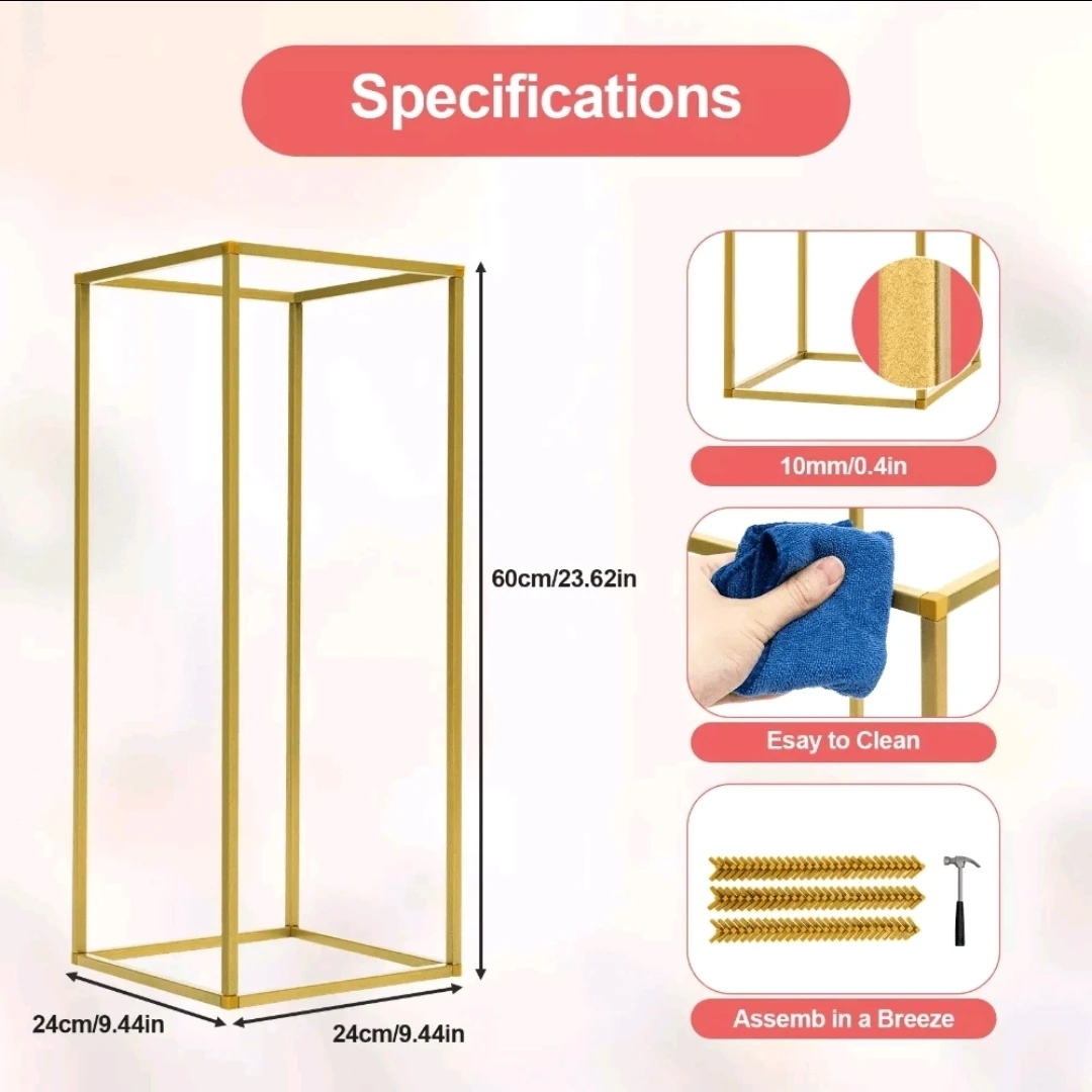 Gold Metal Rectangular Pedestal Stand 60cm