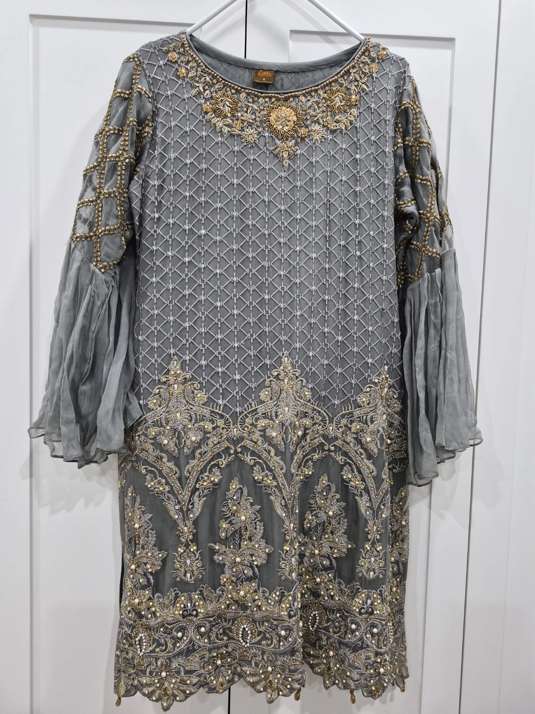 Grey Embroidered Kurti and Gharara Set