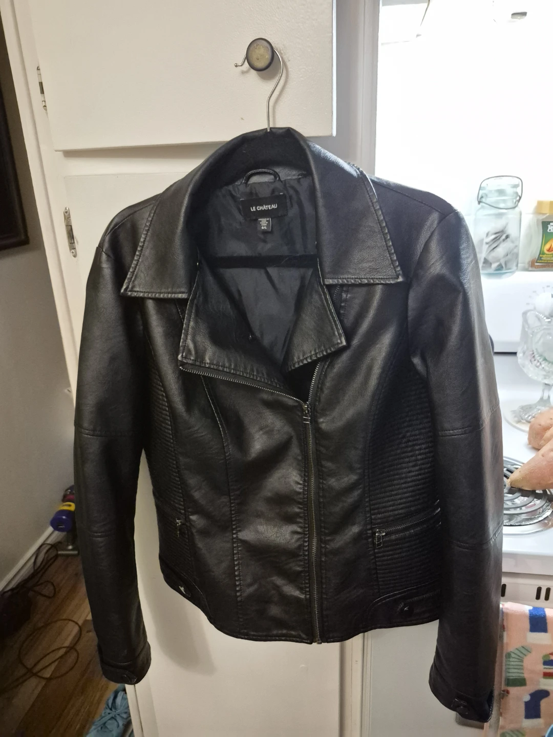 Le Château Black Faux Leather Moto Jacket Size L