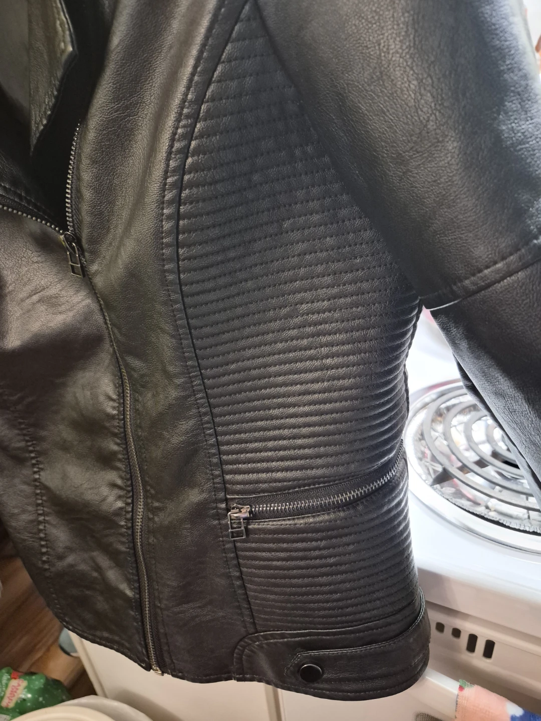Le Château Black Faux Leather Moto Jacket Size L - photo 3