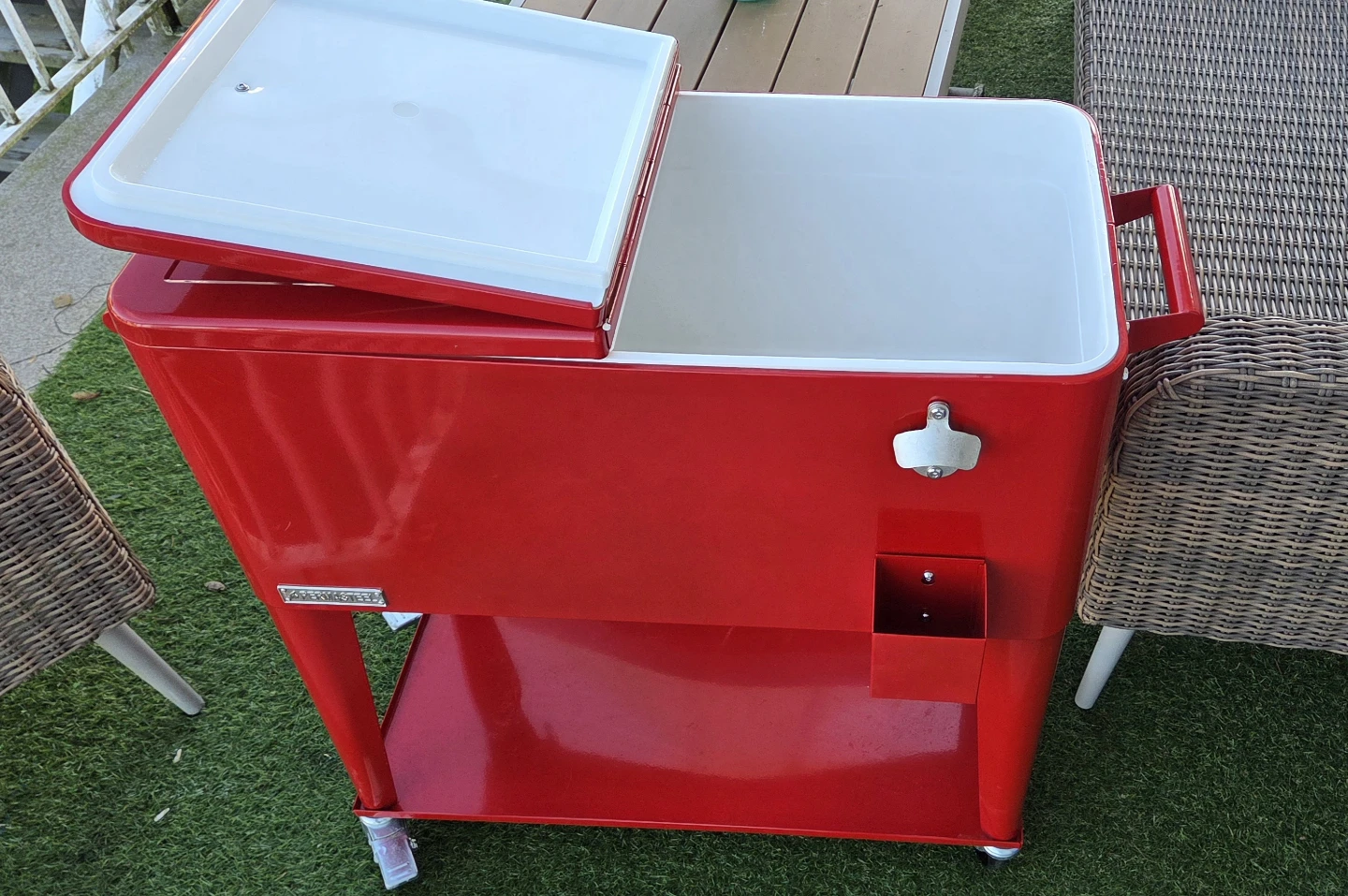 PermaSteel Red Rolling Patio Cooler w Bottle Opener - photo 2