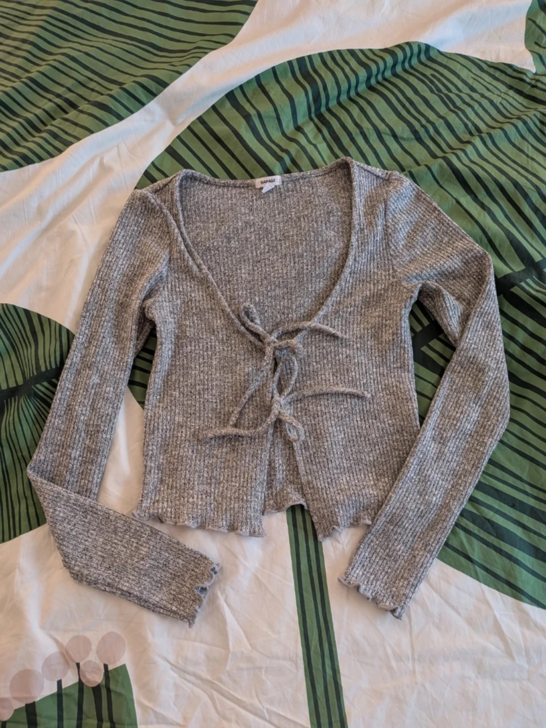 Garage Grey Ribbed Tie-Front Cardigan