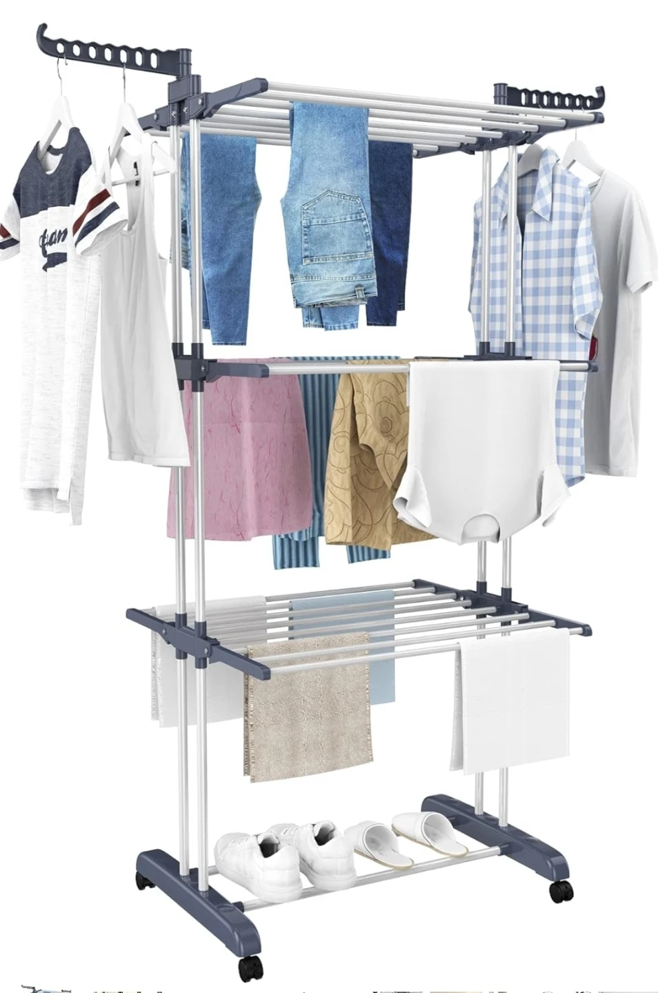 3-Tier Rolling Drying Rack with Foldable Wings - photo 2