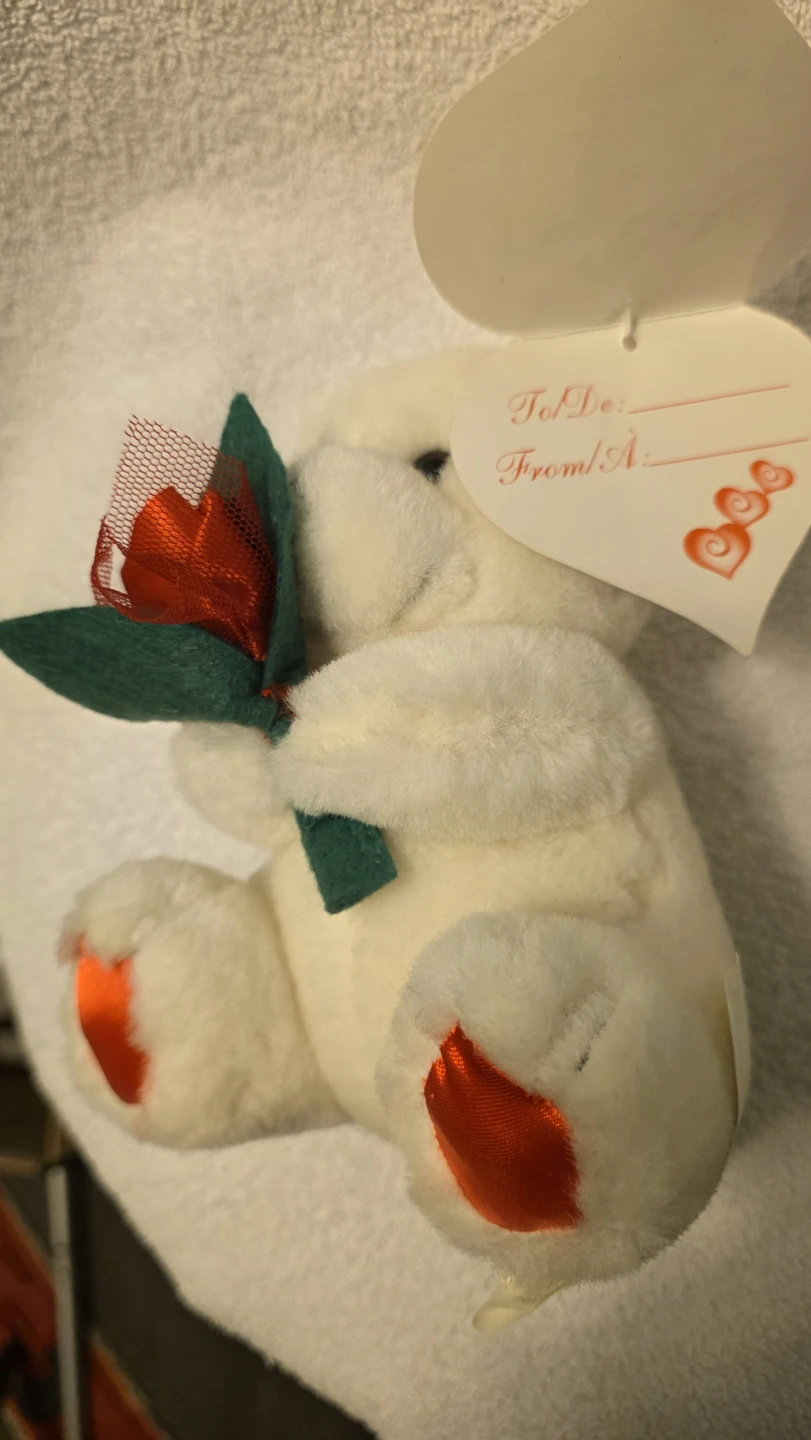 7" White Teddy Bear with Red Rose Plush Toy - photo 2