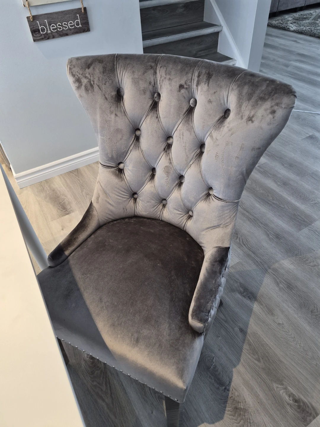 Grey Velvet Dining Chair with Ring Pull set of 4 - photo 5