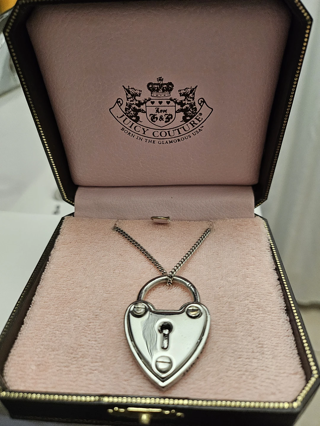 Juicy Couture Silver Heart Lock Pendant Chain Necklace