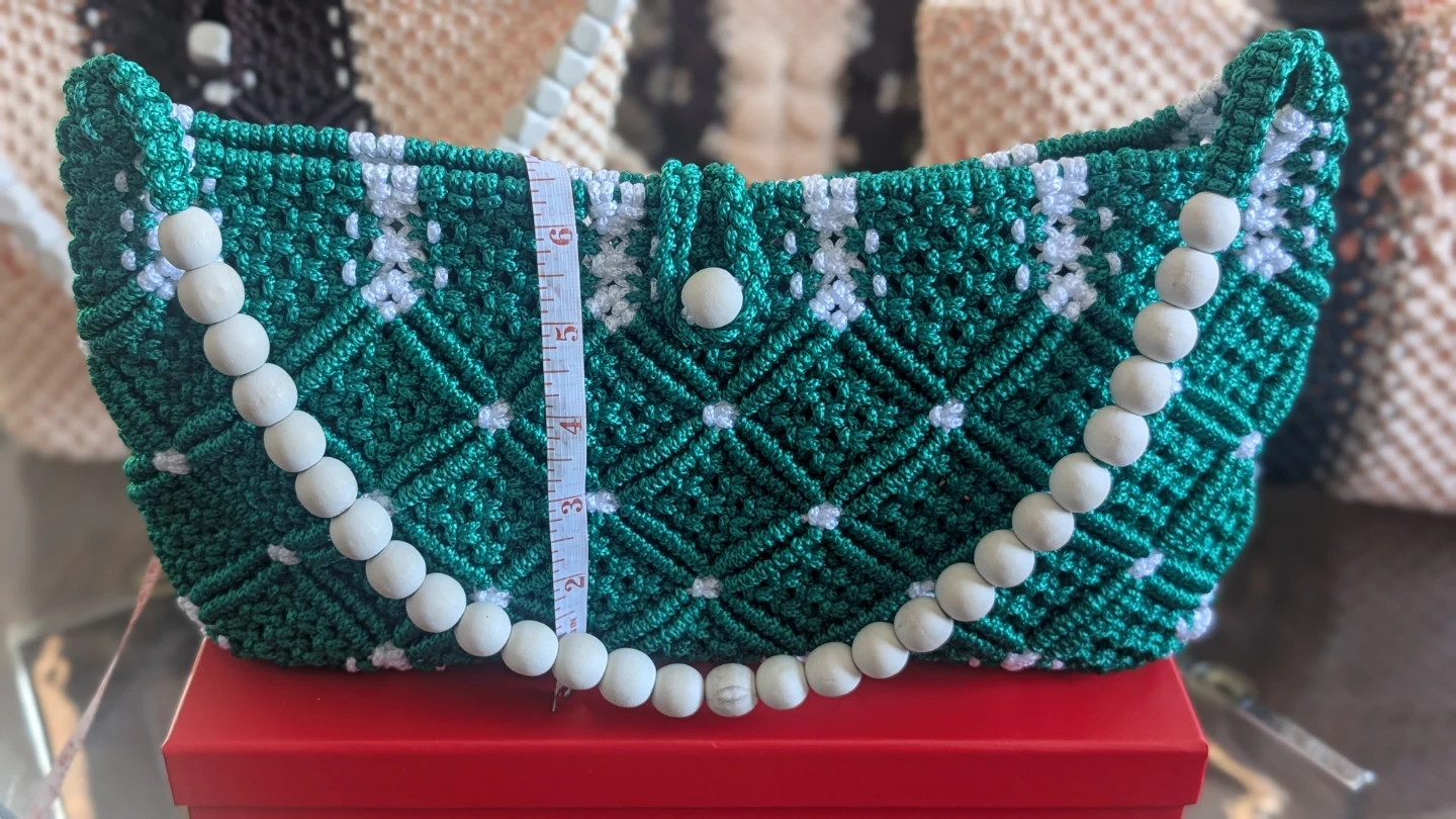 Green Macrame Shoulder Bag with Wooden Beads - photo 2
