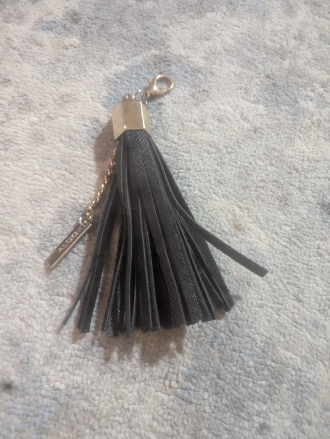 ALDO Black Faux Leather Tassel Bag Charm Keychain