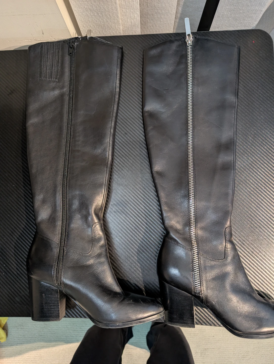 Black Knee-High Leather Boots — Size 6M