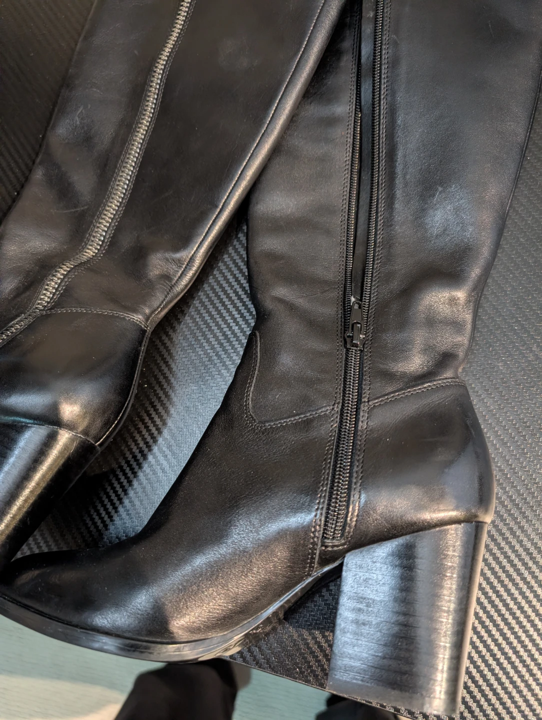 Black Knee-High Leather Boots — Size 6M - photo 2