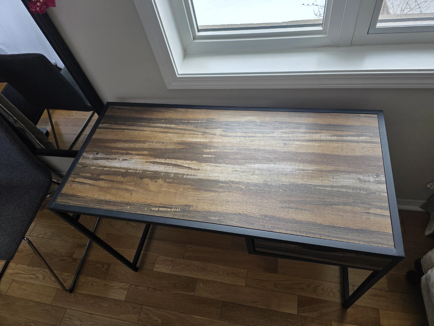 Rustic Wood Grain Desk with Drawer & chair - photo 2