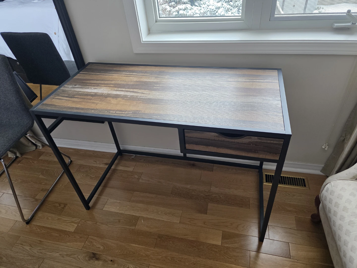 Rustic Wood Grain Desk with Drawer & chair - photo 5