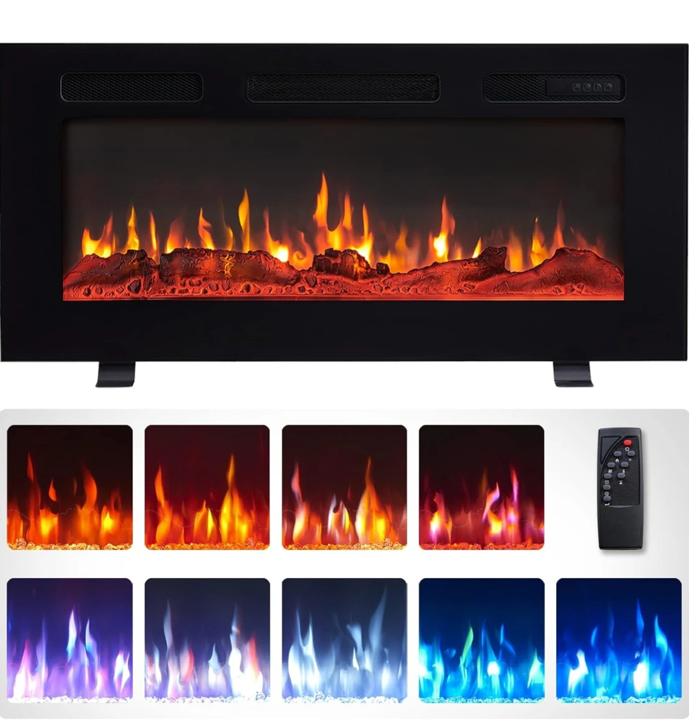 Black Electric Fireplace with Remote Control