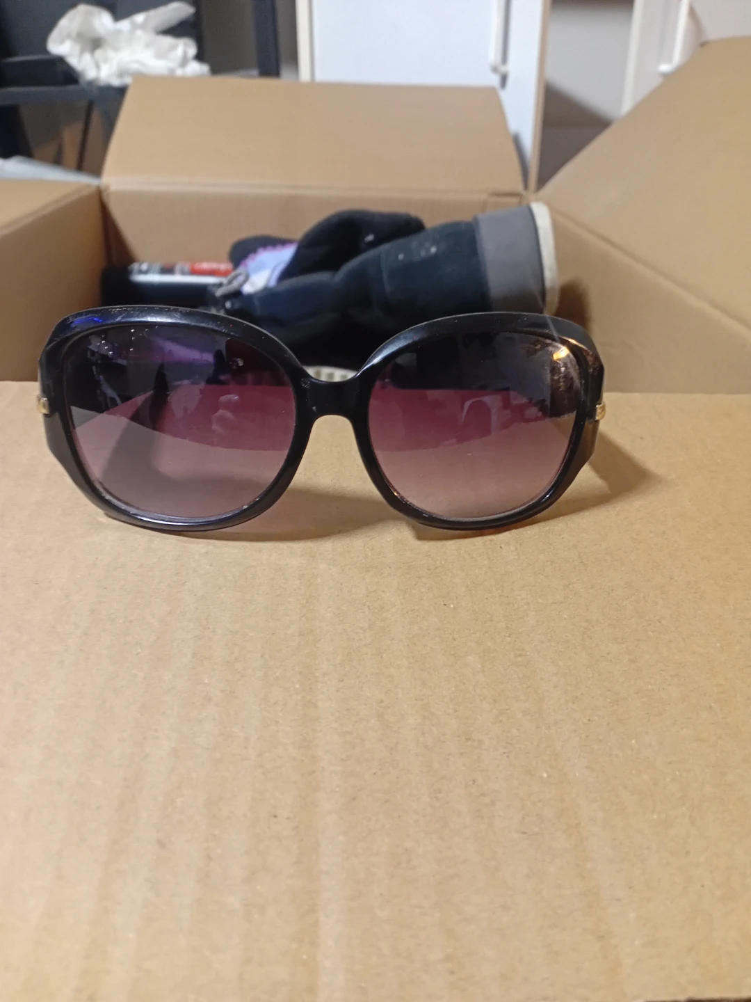 Black Oversized Sunglasses with Gold Accents
