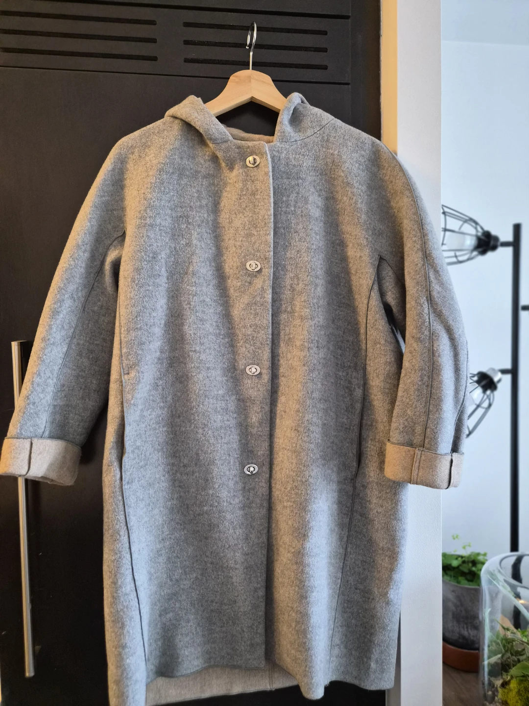 PRENDANG Grey Hooded Wool Coat