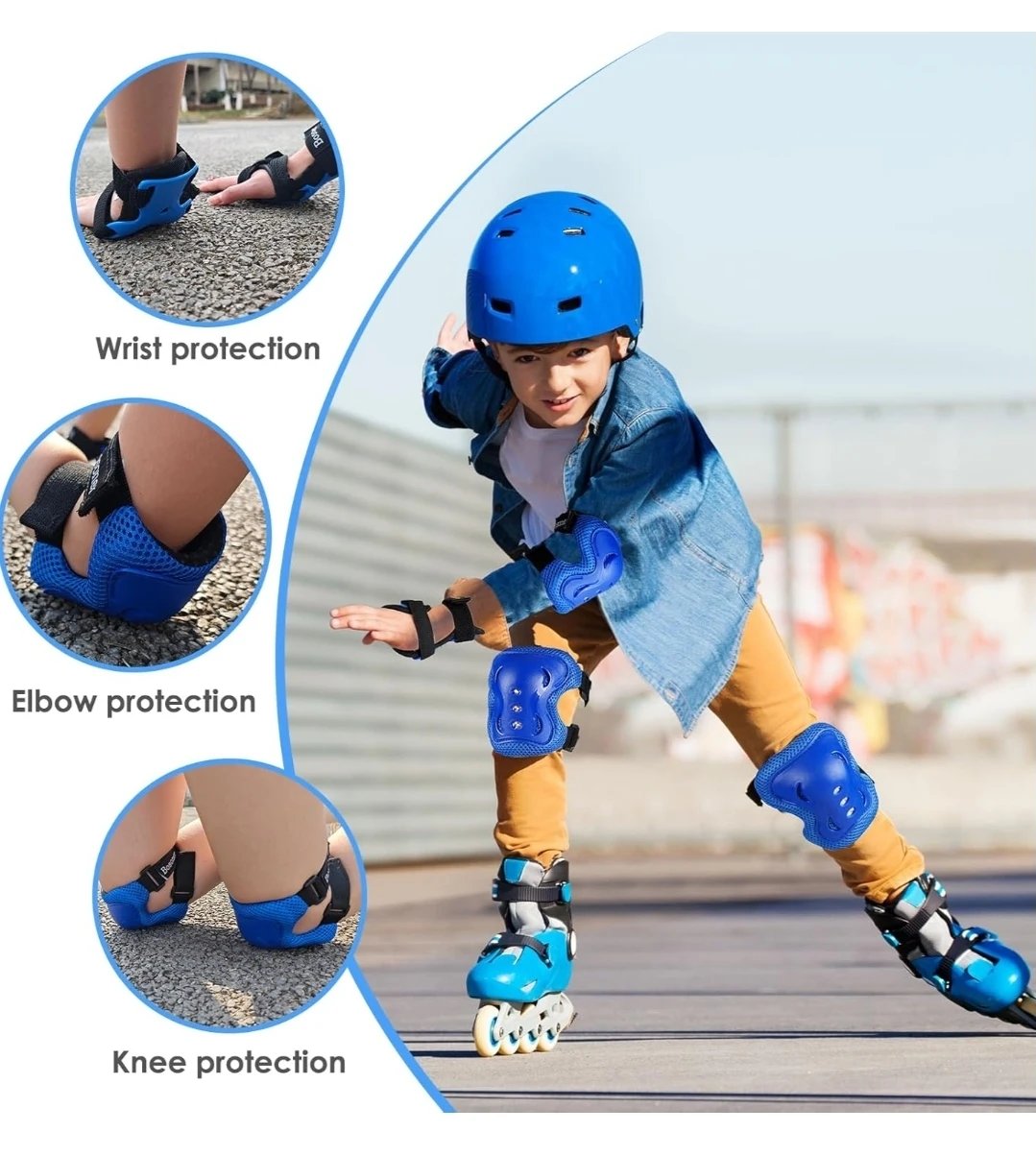 Kids Protective Gear Set – Knee Elbow Wrist Pads | Blue | Small - photo 4