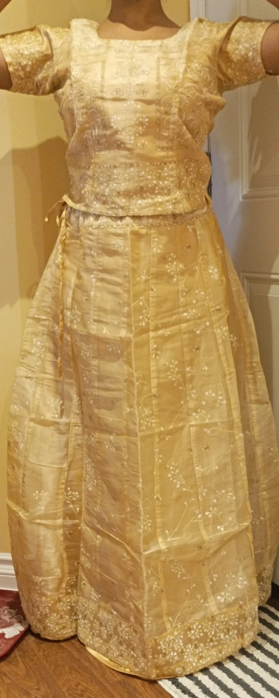Girls' Gold Embroidered Lehenga Choli Set