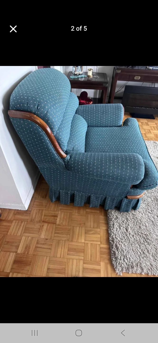 Blue upholstered armchair