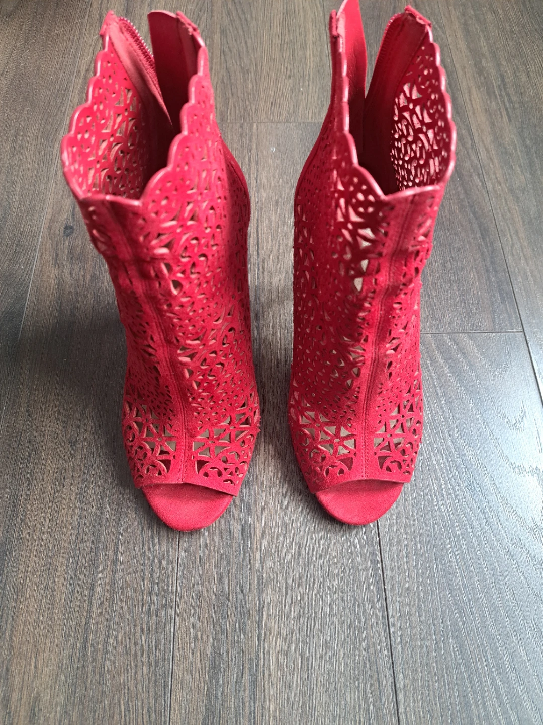 ALDO Red Laser Cut High Heel Booties