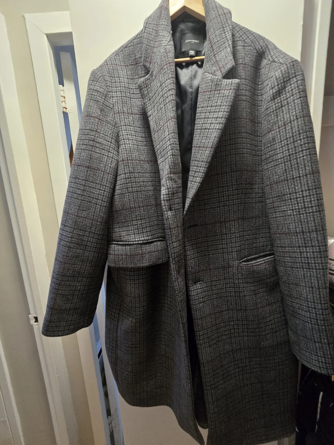 Banana Republic Grey Plaid Wool Blend Overcoat