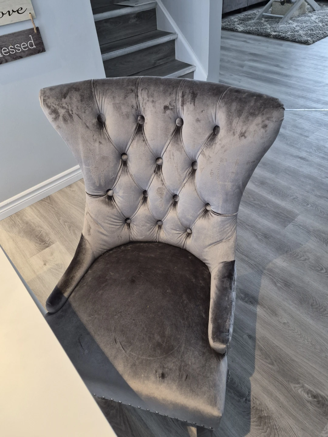 Grey Velvet Dining Chair with Ring Pull set of 4 - photo 4