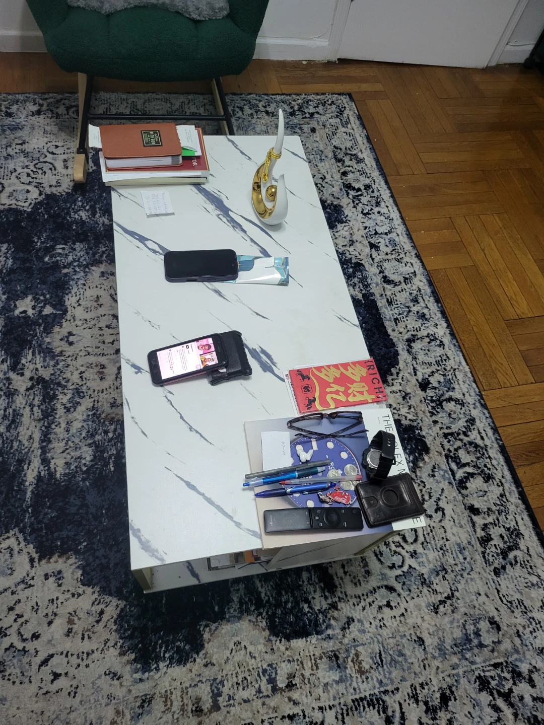White Marble Top Coffee Table with Gold Frame