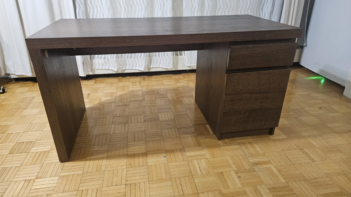 IKEA Malm Dark Wood Desk with Drawer and Cabinet
