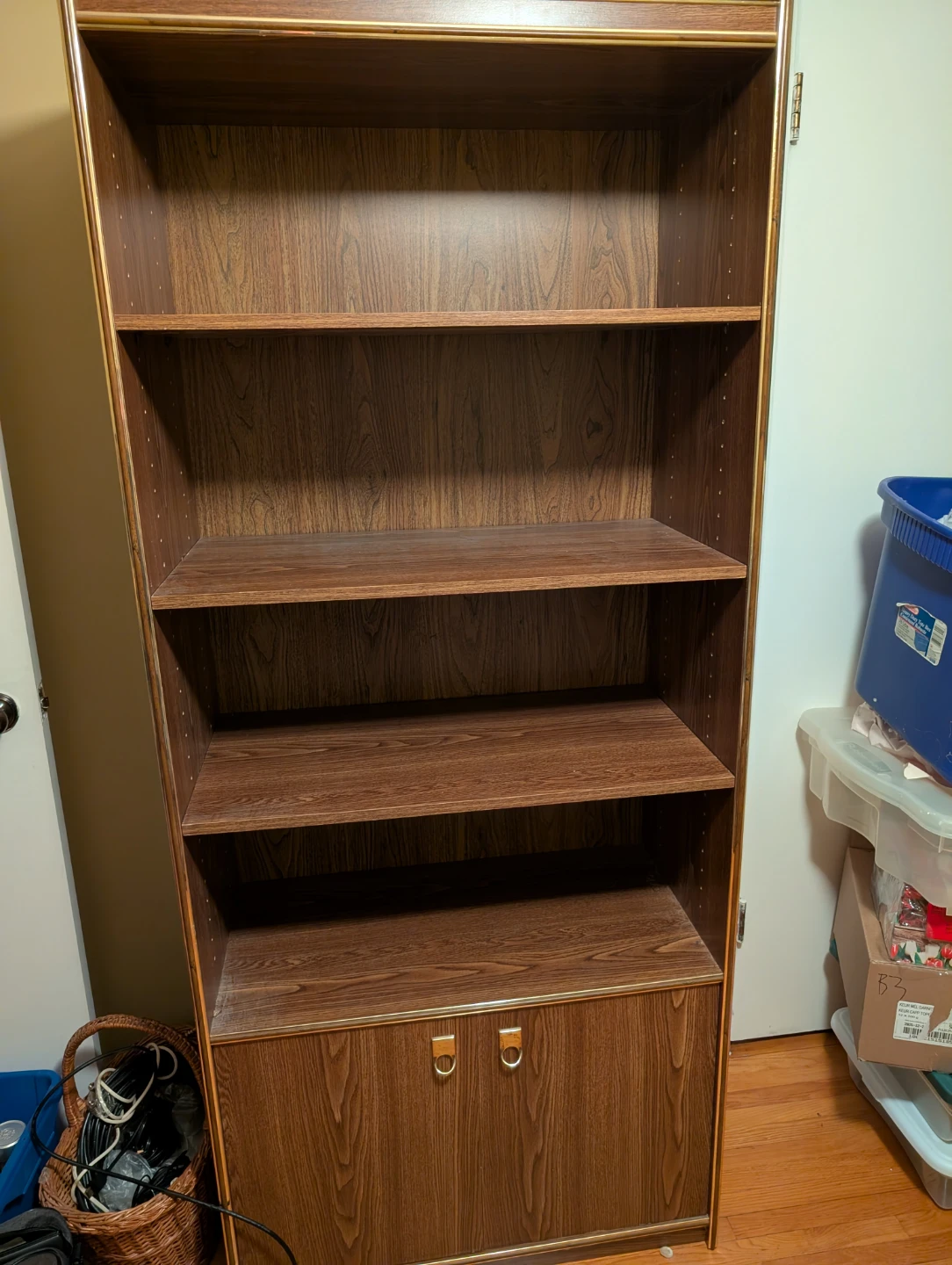 Wood Grain Bookshelf with Cabinet