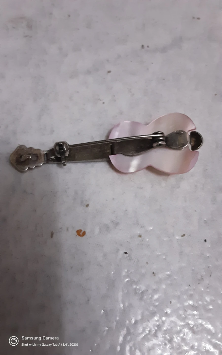 Guitar Brooch Pin with Mother of Pearl and silver - photo 2