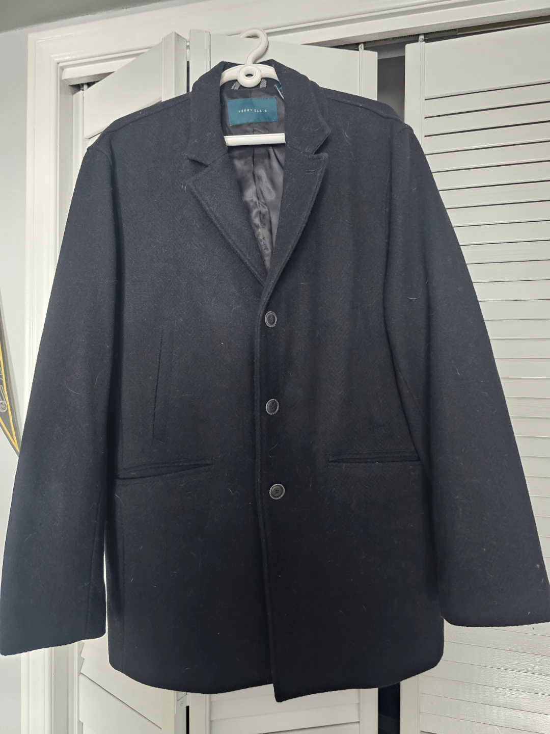 Perry Ellis Black Wool Blend Peacoat - photo 2