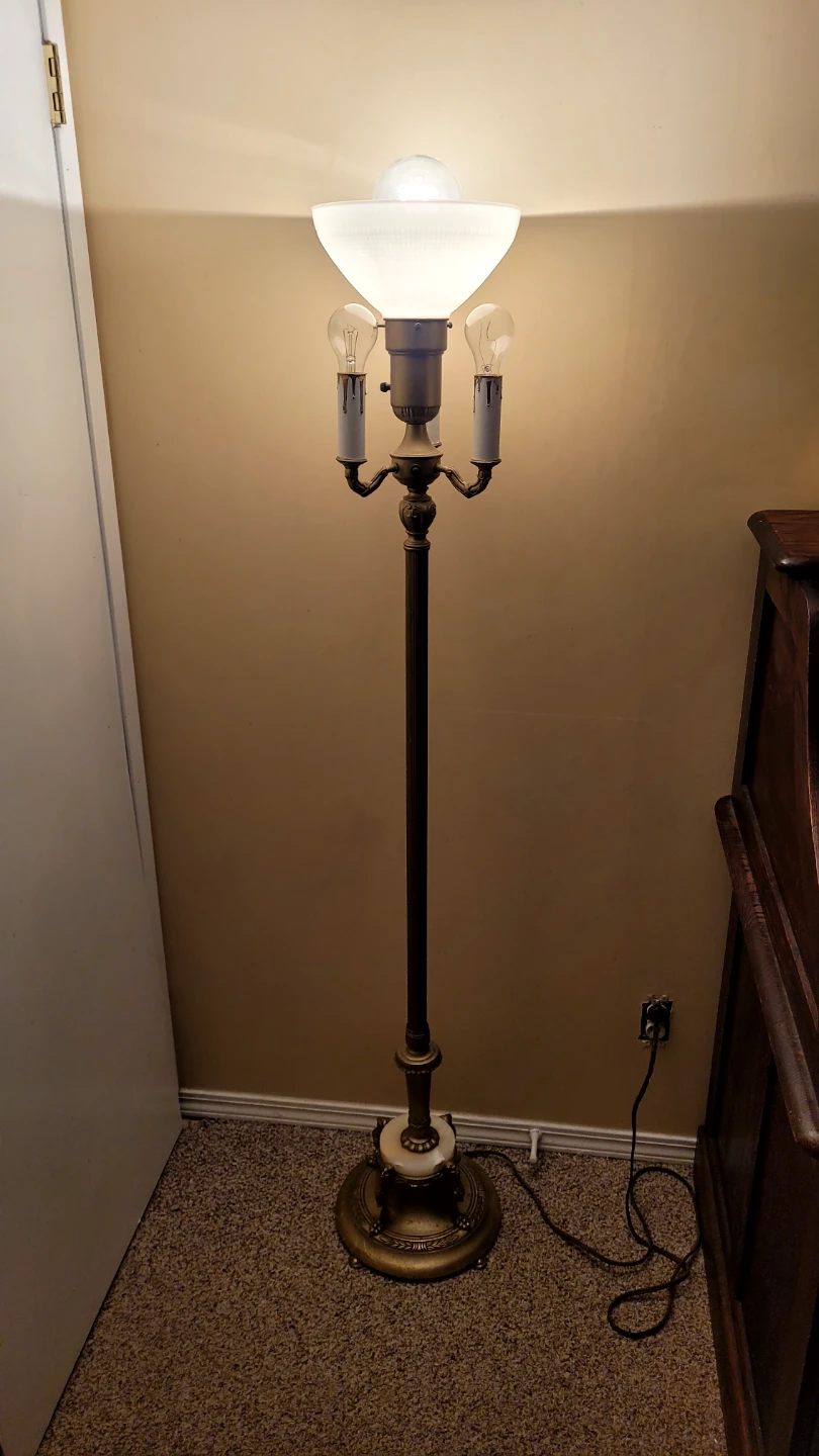 Vintage Brass & Marble Torchiere Lamp - photo 2