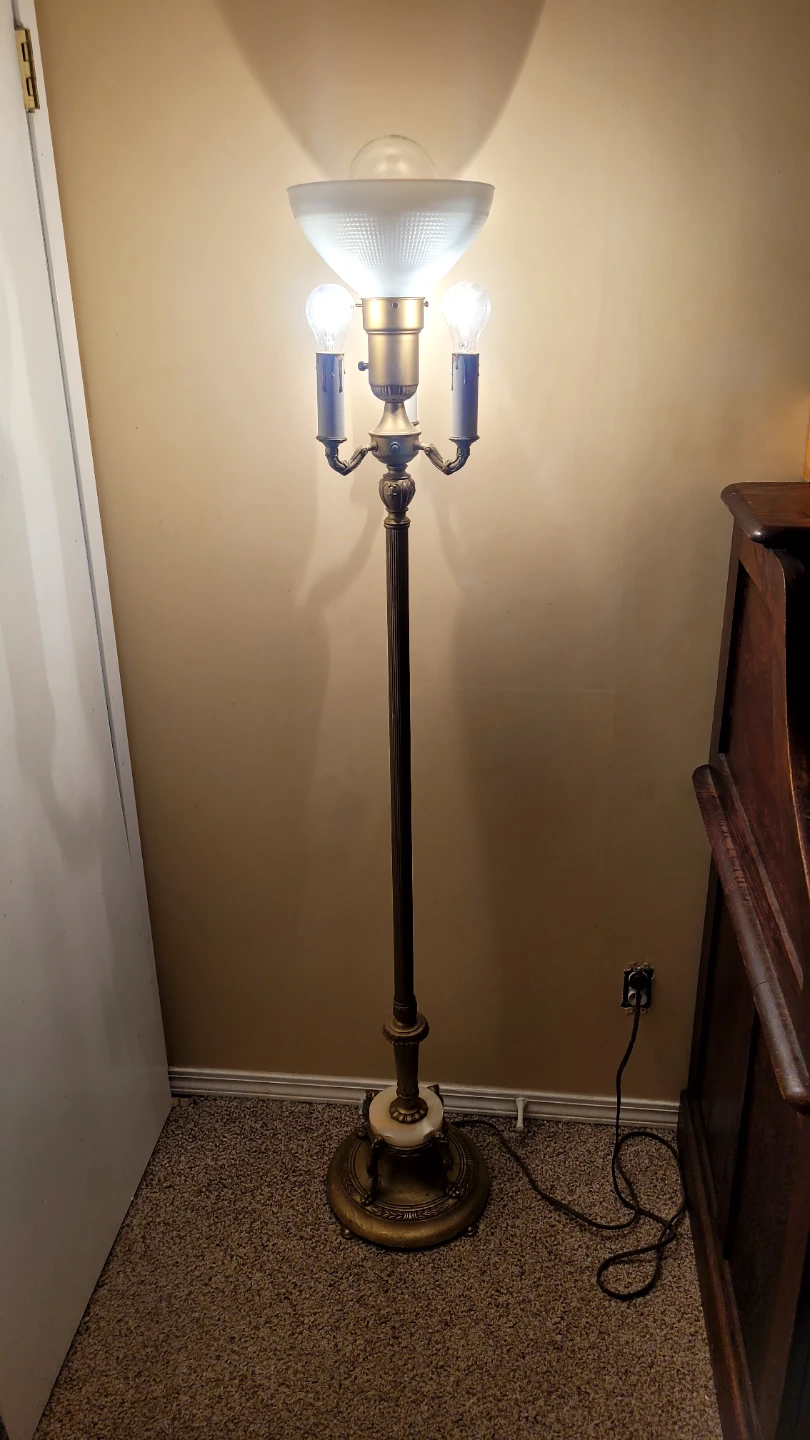Vintage Brass & Marble Torchiere Lamp - photo 3