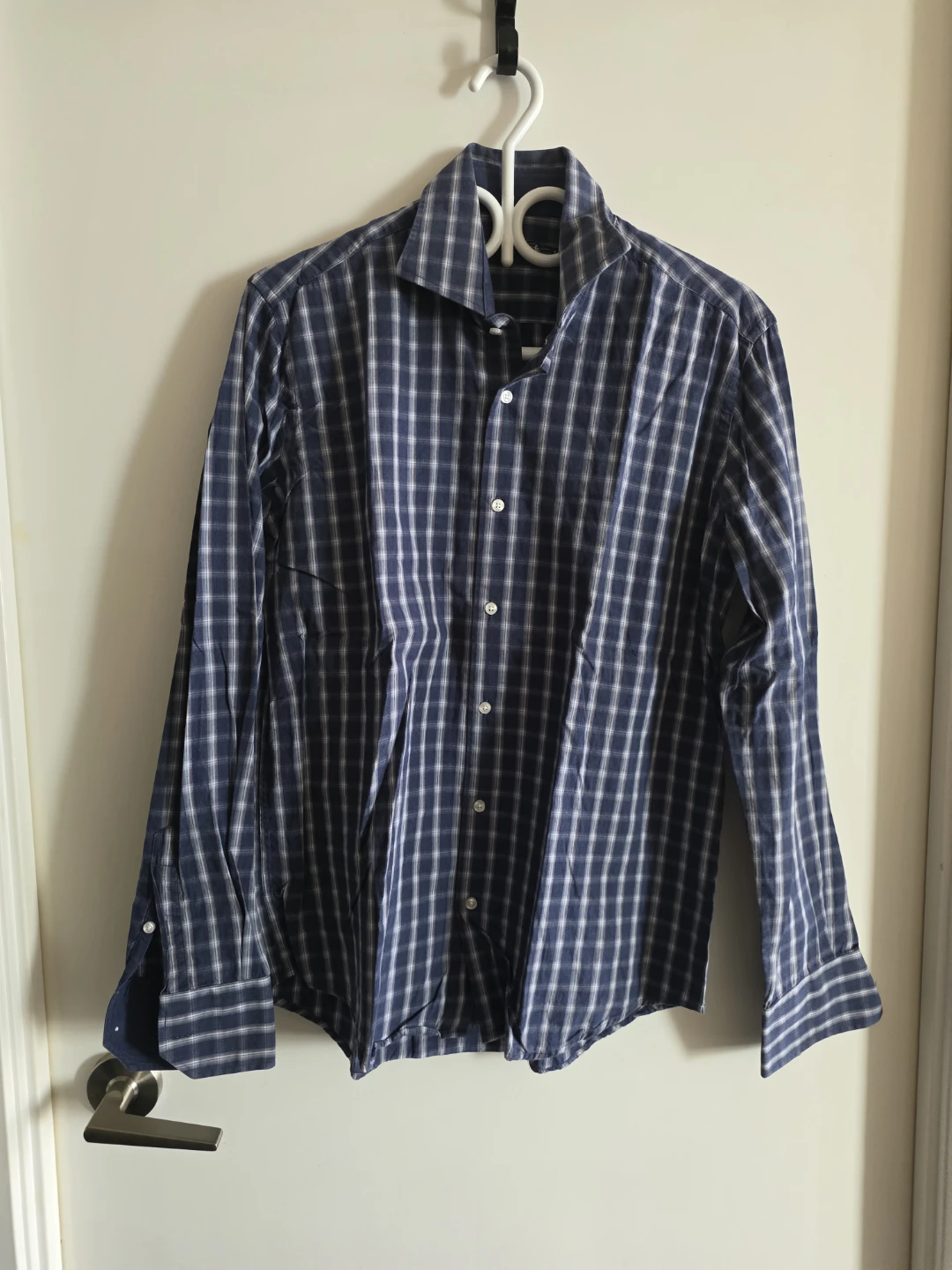 Men's Blue Plaid Long Sleeve Dress Shirt 🏆
